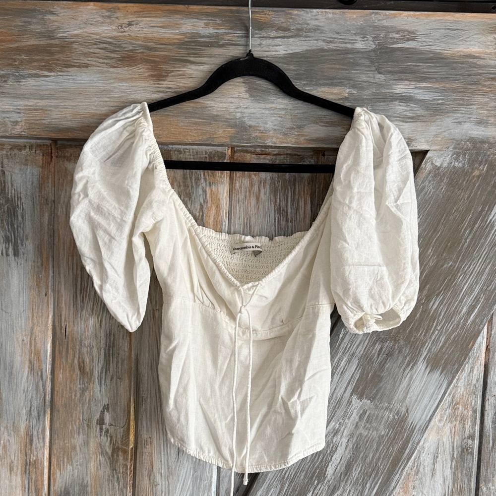 Abercrombie & Fitch Linen Puff Sleeve Blouse